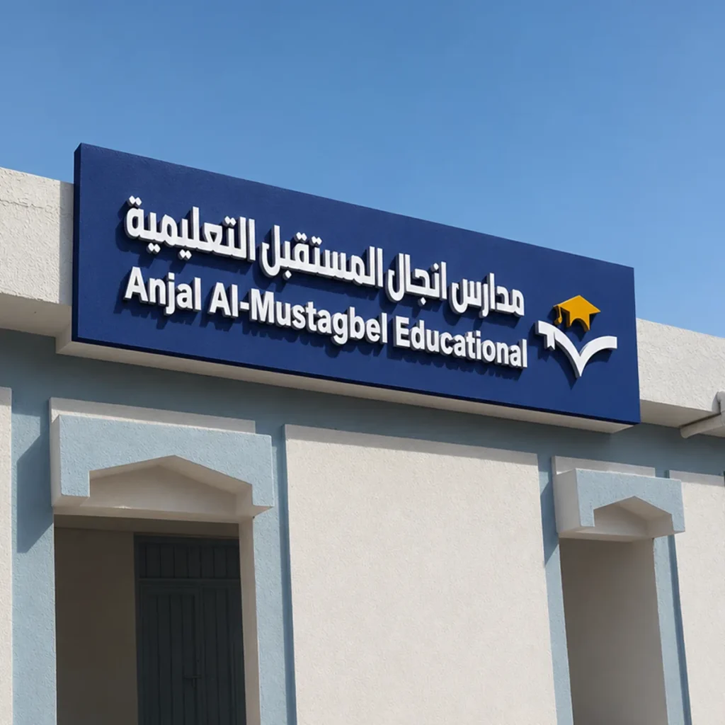 حروف بارزة زنكور بوجه بلاستيك مضيء بحواف ملوّنة — لوحات محلات جازان